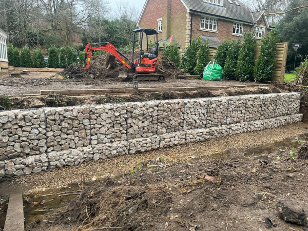 wentworth landscaping gabion retaining wall excavator