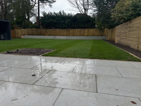 wentworth landscaping porcelain patio new lawn rear garden