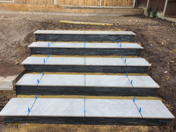 wentworth landscaping porcelain steps installation progress