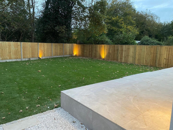 wentworth landscaping porcelain patio lawn fencing lighting