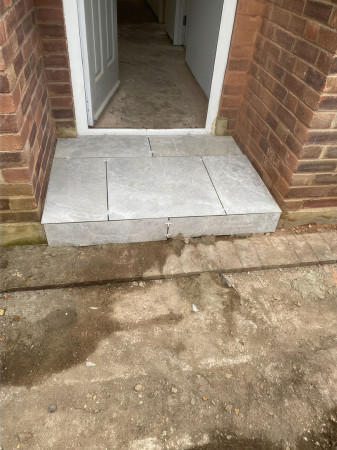 Wentworth Landscaping Porcelain Doorstep Installation with Brick Surround