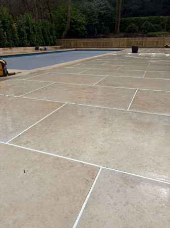 Wentworth Landscaping Travertine Pool Surround Paving Close-Up