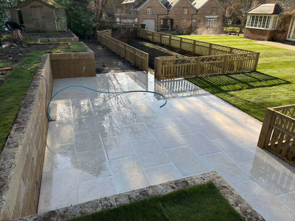 Wentworth Landscaping Travertine Pool Surround with Turfed Garden at Estate Property
