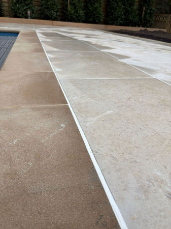 Wentworth Landscaping Travertine Pool Surround Paving Detail Close-Up