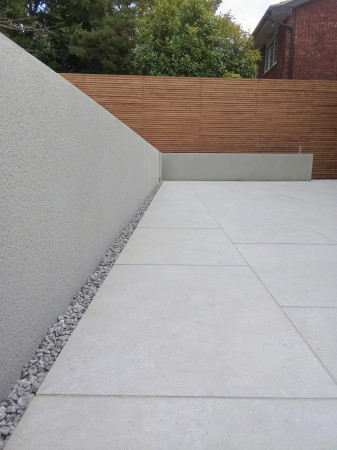 wentworth landscaping porcelain patio rendered wall